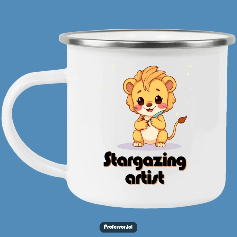 Funny Lion Cub Artist Camping Mug: Durable & Whimsical Galaxy Sketch Mug