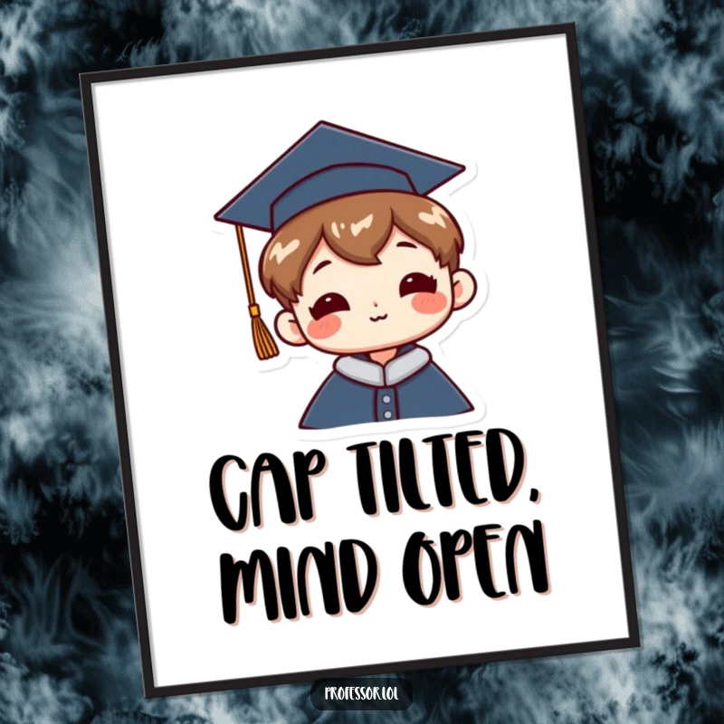 Funny Graduation Digital Art: A character wears a graduation cap tilted jauntily, adding a humorous and celebratory touch to any room.