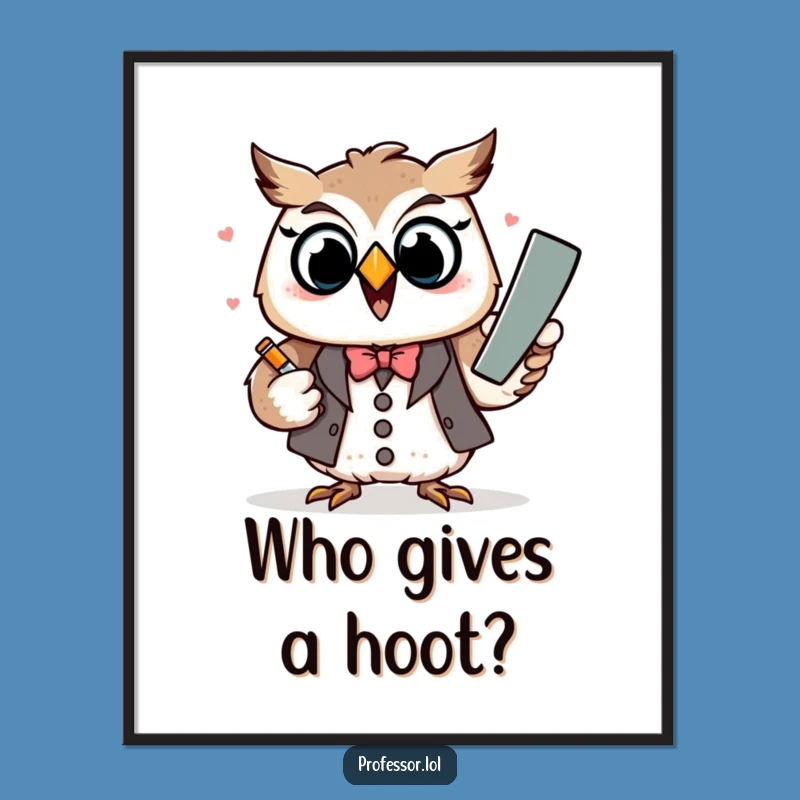 Funny Kawaii Owl Professor Digital Print - Instant Humorous Decor Gift
