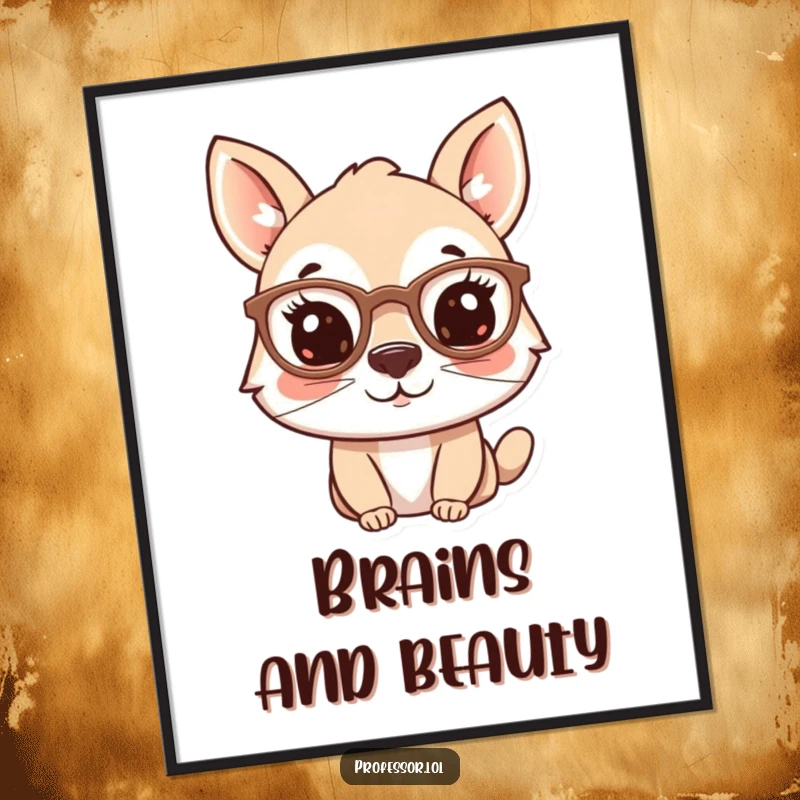 Funny digital art print featuring an animal character with spectacles perched on its nose, exuding intelligence and playful humor.