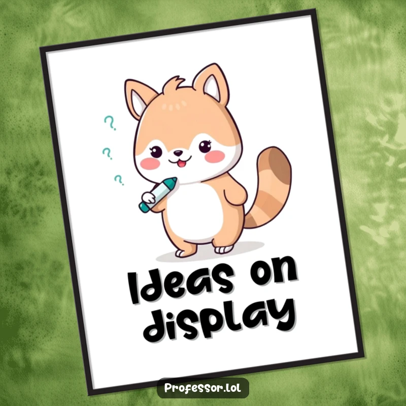 Funny digital art print of a cute animal character humorously debating with a whiteboard marker, capturing intellectual energy and playful charm.