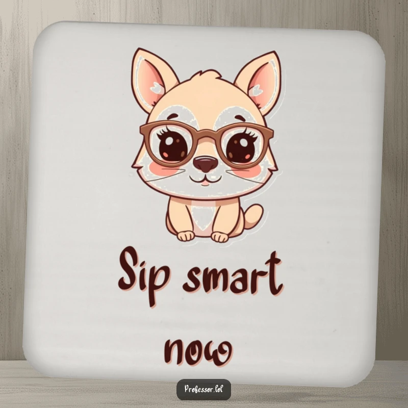 Funny drink coaster set with an animal character wearing spectacles, adding a touch of smart, witty decor to any surface.
