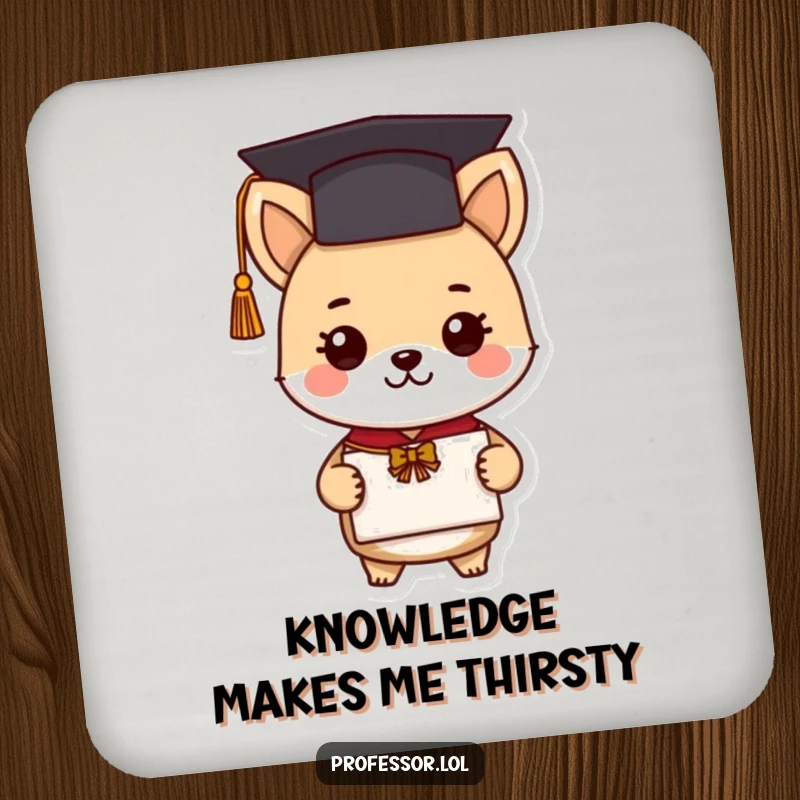 Funny graduation animal coaster featuring a cute scholar character with a diploma, adding a humorous touch to drink protection.