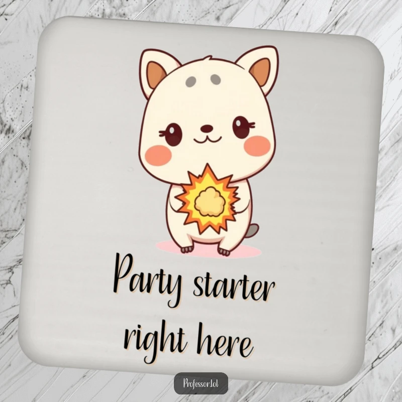 Funny animal coaster, surprised animal character, small explosion, drink protection, table accessory.