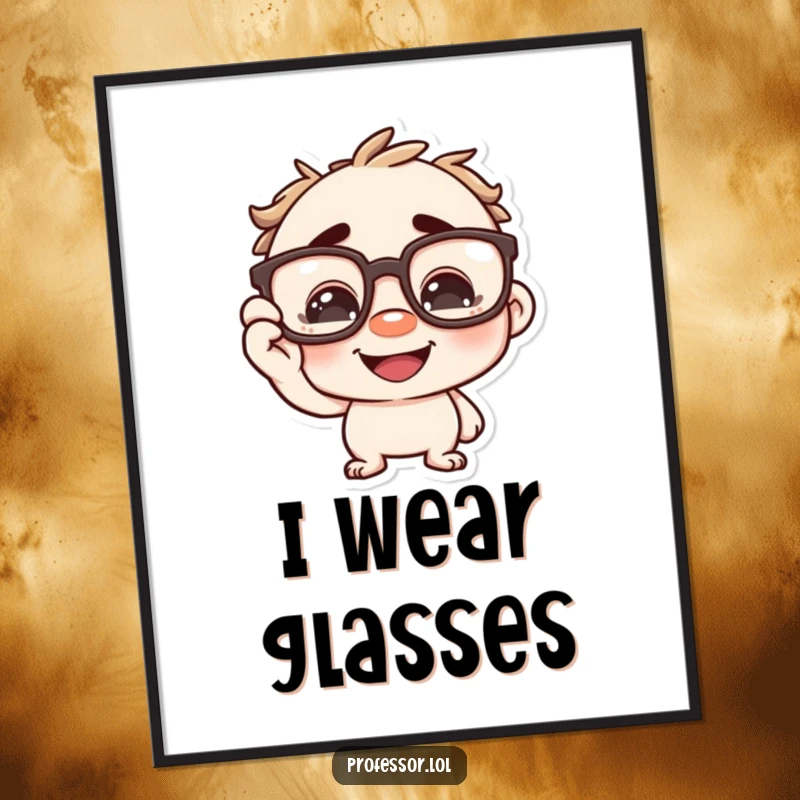 Funny character playfully adjusting oversized spectacles on its nose with a grin, funny intellectual wall art. Perfect for studies.