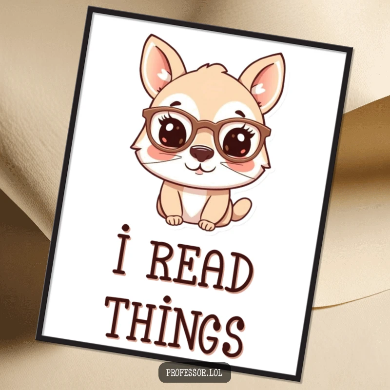 Funny poster of an animal character looking wise with spectacles perched on its nose, adding a touch of intellectual humor.