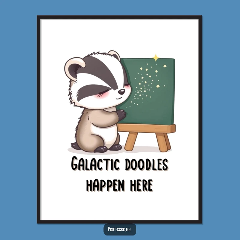 Funny Sleepy Badger Poster: Whimsical Stardust Art for Your Wall