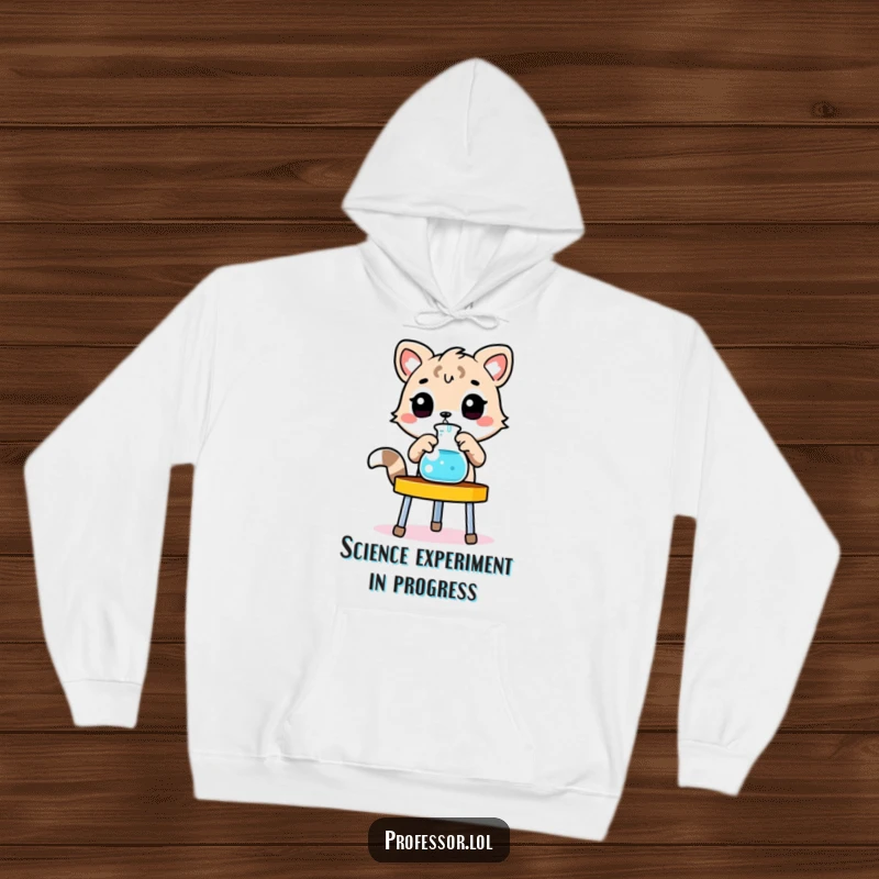 Funny animal hoodie, animal adjusting beaker, laboratory stand, cozy and warm, science theme.