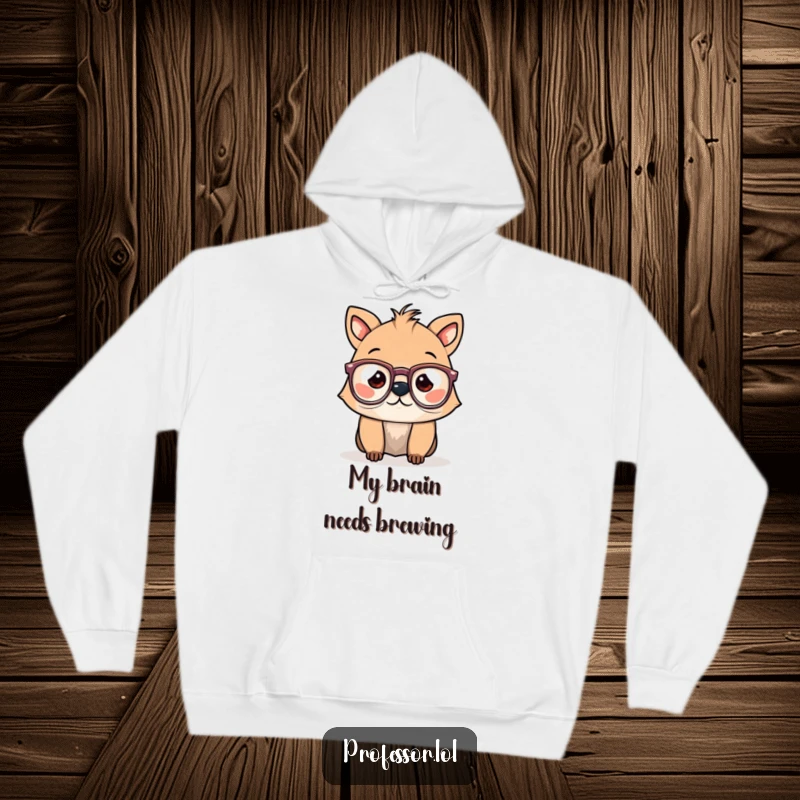 Funny hoodie with a cute animal character sporting spectacles that are slipping down, embodying a funny, intellectual vibe.
