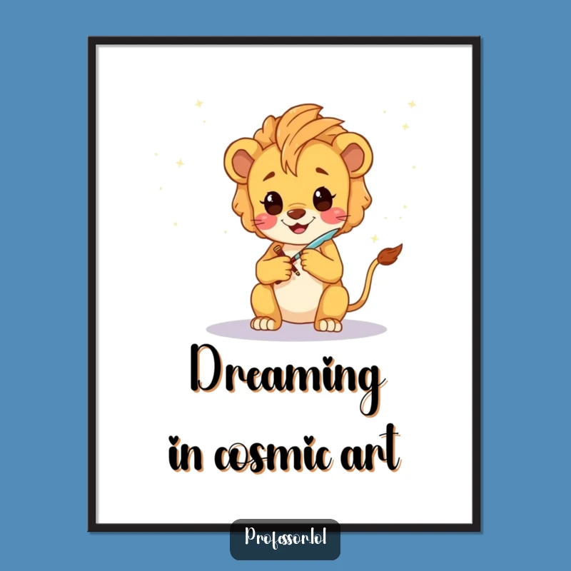 Free Printable Wall Art: Kawaii Lion Cub Sketching Galaxies, Dreamy Downloadable Art!
