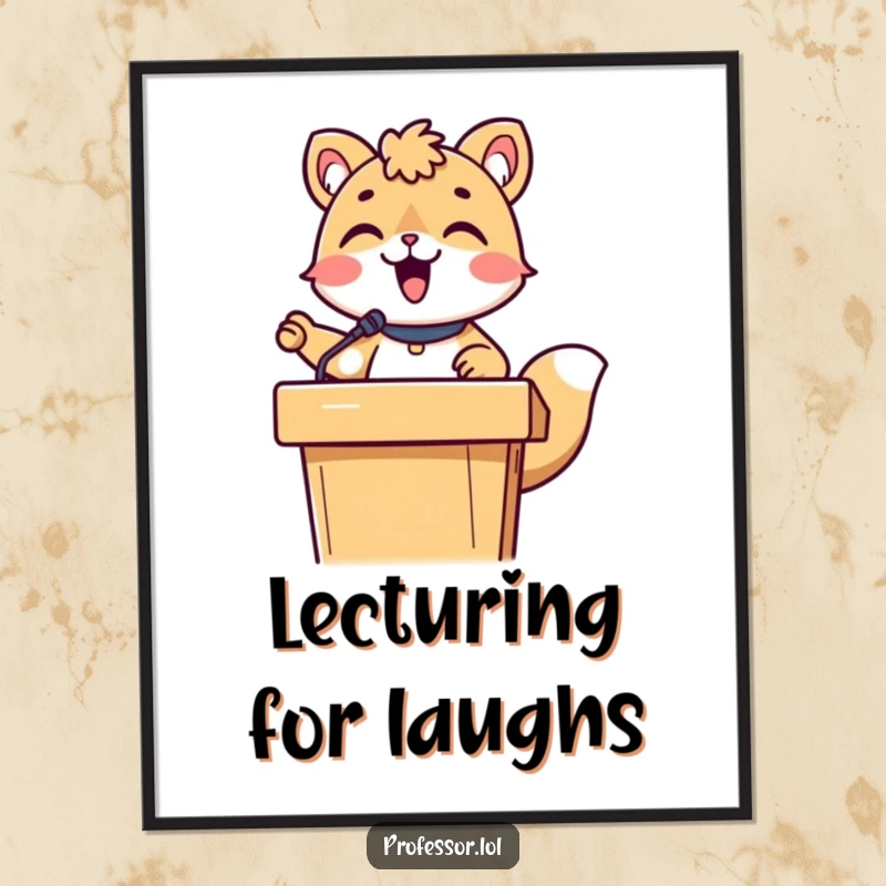 Funny Free Printable Wall Art: A cute animal character enthusiastically lecturing from behind a podium, adding humor to any room.