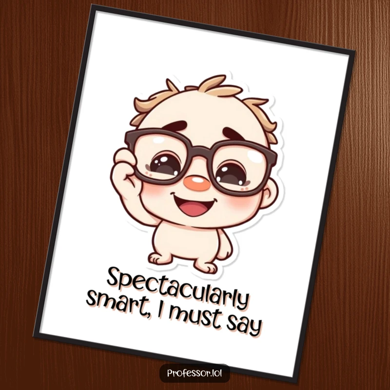 Funny Free Printable Wall Art: Character with oversized spectacles adjusting them with a grin, looking dapper and humorous.