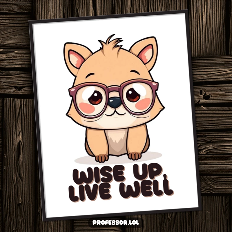 Funny Free Printable Wall Art: An adorable animal character wearing oversized spectacles, looking studious and slightly bewildered, perfect decor.