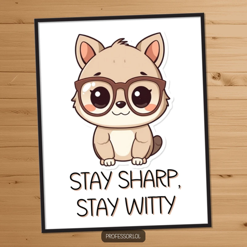 Funny Free Printable Wall Art: Cute animal character wears spectacles and looks very intelligent.