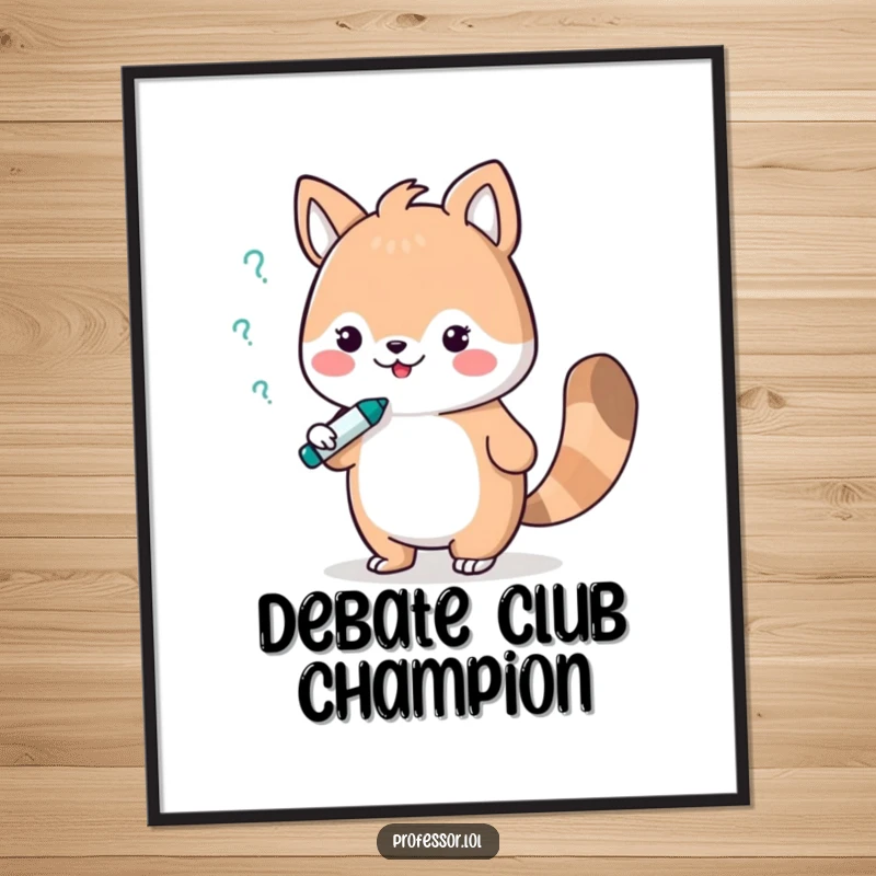 Funny Free Printable Wall Art: An adorable animal character in a comical debate with a whiteboard marker, showcasing wit.