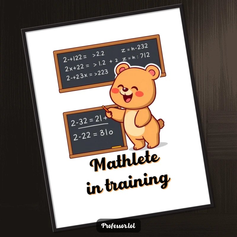 Funny Free Printable Bear Wall Art: Joyful bear enthusiastically points at a complex equation on a blackboard, perfect for geniuses.