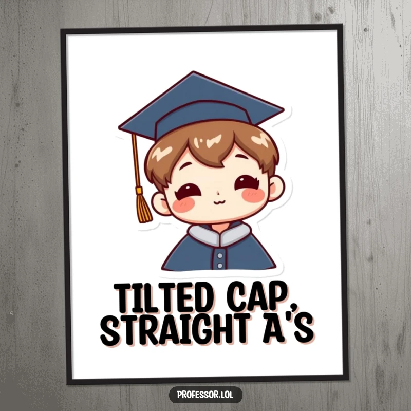 Funny Free Printable Wall Art: Character wearing a graduation cap tilted at a jaunty angle, adding whimsical decor.