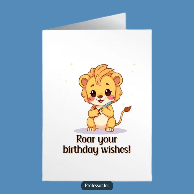 Free Printable Birthday Card: Kawaii Lion Cub Creates a Galaxy of Birthday Wishes!