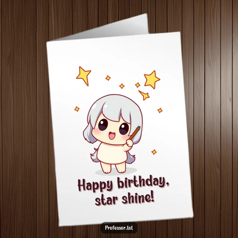Funny Free Printable Birthday Card: Character uses a pointer to highlight a bizarre, funny-shaped constellation in the night sky.