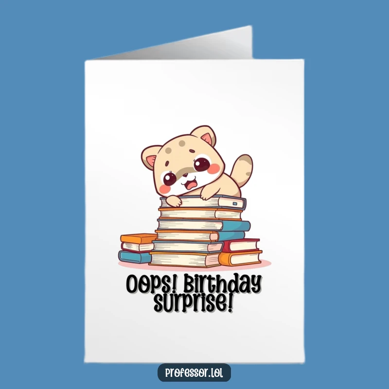 Free Printable Bookish Birthday Card: Funny Animal Oopsie Downloadable Gift for Nerds