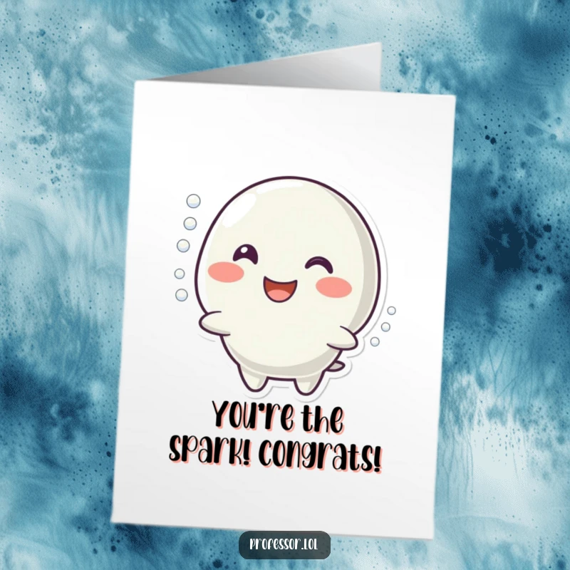 Funny Free Printable Congrats Card: Character beams with a smile, imitating a joyful bubbling reaction, symbolizing celebration.