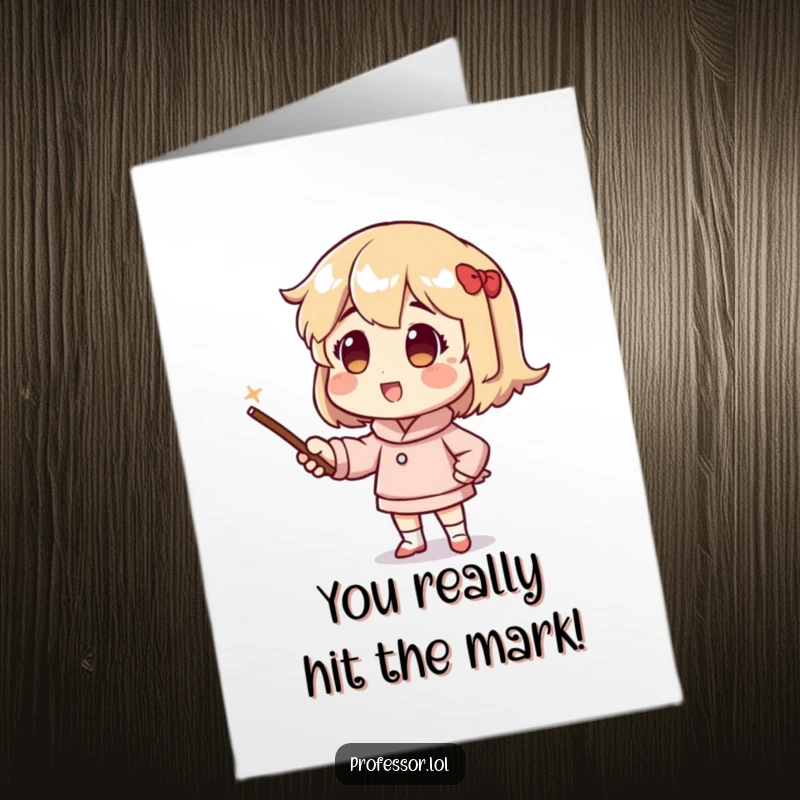 Funny Free Printable Congrats Card: Character enthusiastically uses a pointer stick to highlight a brilliant achievement.