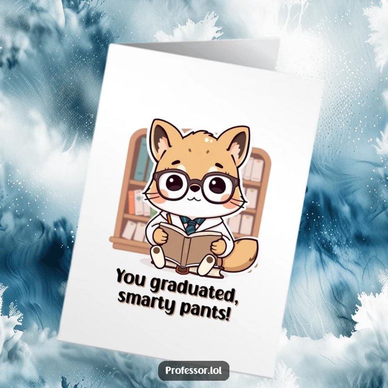 Funny free printable congratulations card featuring an animal professor with glasses teaching miniature books, celebrating an accomplishment.