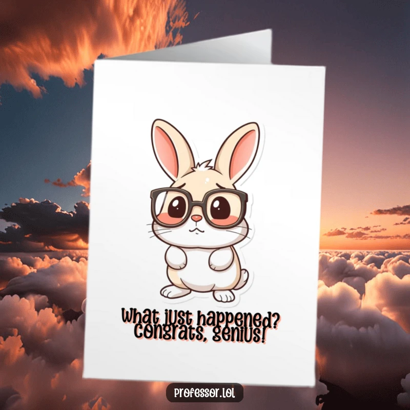 Funny Free Printable Congratulations Card: A rabbit wearing huge spectacles, gazing out with exaggerated surprise.