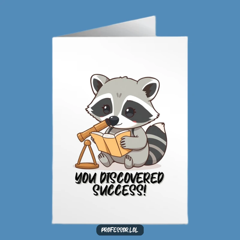 Free Printable Congrats Card: Raccoon Discovers Success with Telescope Download