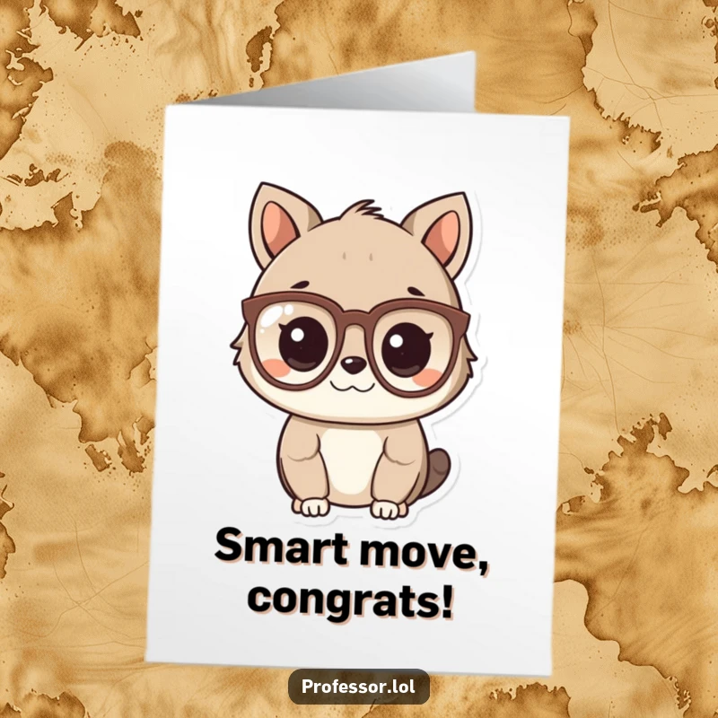 Funny Free Printable Congrats Card: Cute animal character wears spectacles and looks very intelligent.