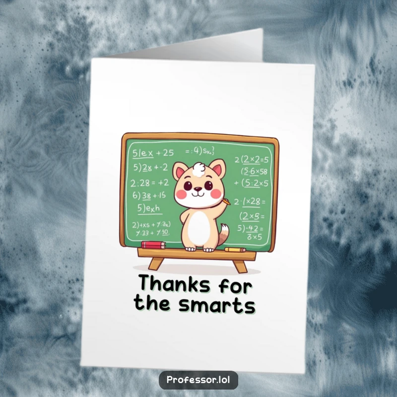 Funny Free Printable Thank You Card: Animal scribbling equations on a chalkboard, conveying sincere thanks.