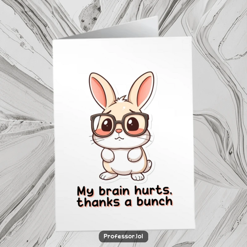 Funny Free Printable Thank You Card: A surprised rabbit peers through comically large spectacles, looking bewildered.