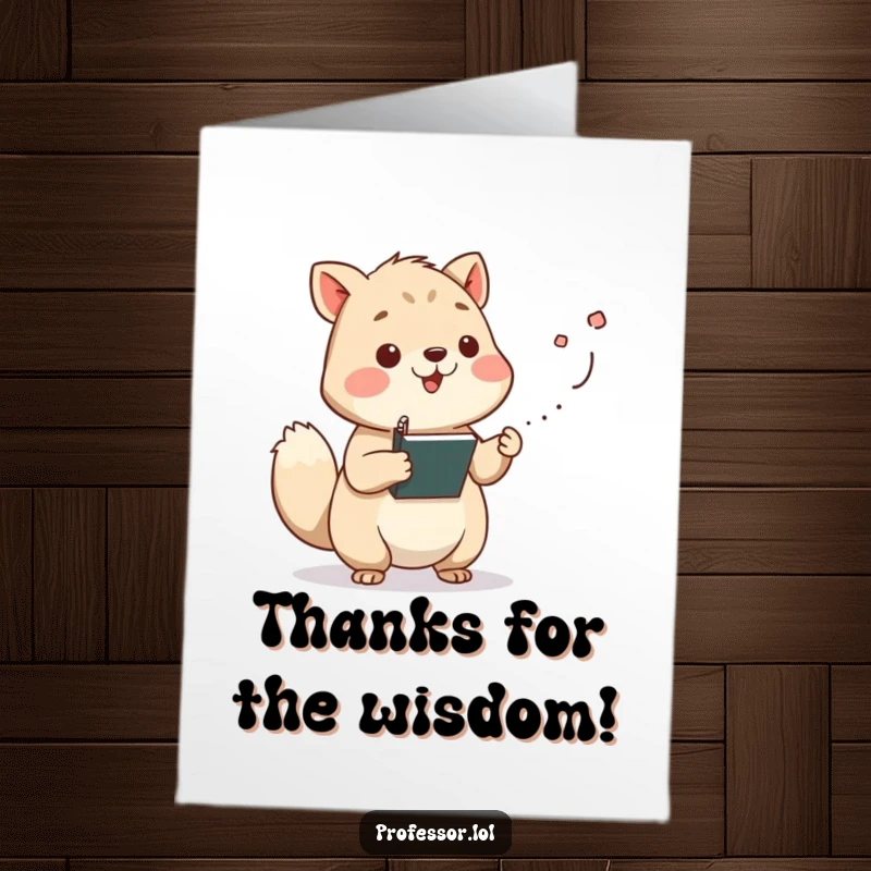 Funny Free Printable Thank You Card: Wise animal character lecturing, chalk dust flying, conveying gratitude.