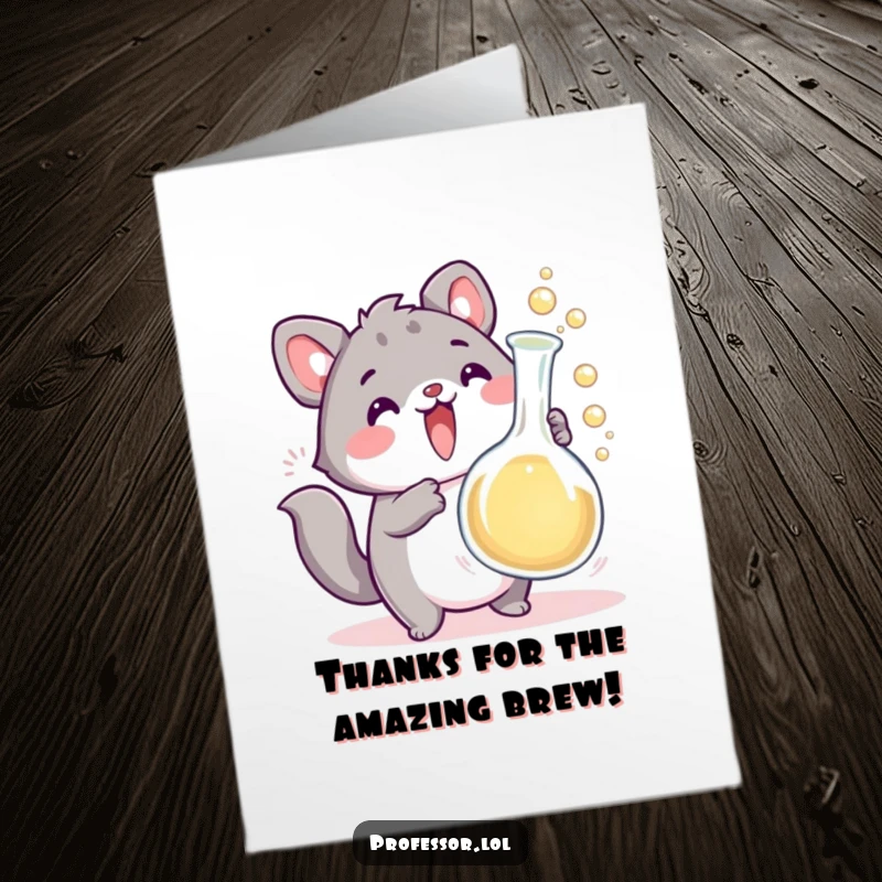 Funny Free Printable Thank You Card: Excited animal character with an overflowing beaker, a comical expression of thanks.