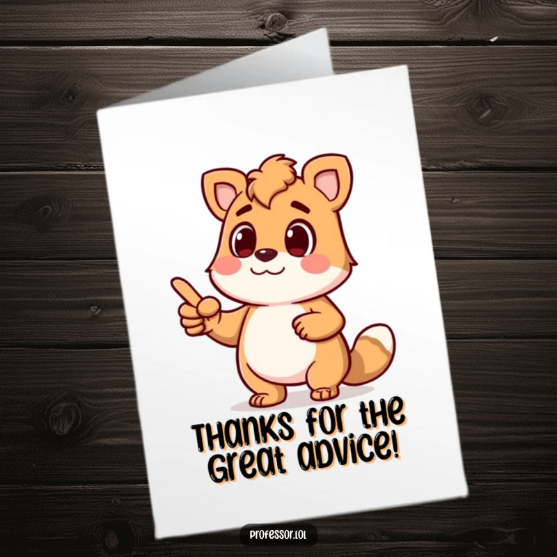 Funny free printable thank you card with a determined animal character lecturing animatedly, pointing with emphasis.