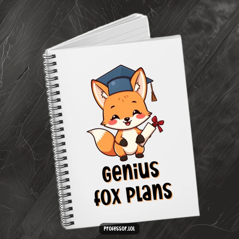 Funny graduation fox notebook with a cheerful fox wearing a tiny cap, holding a diploma.