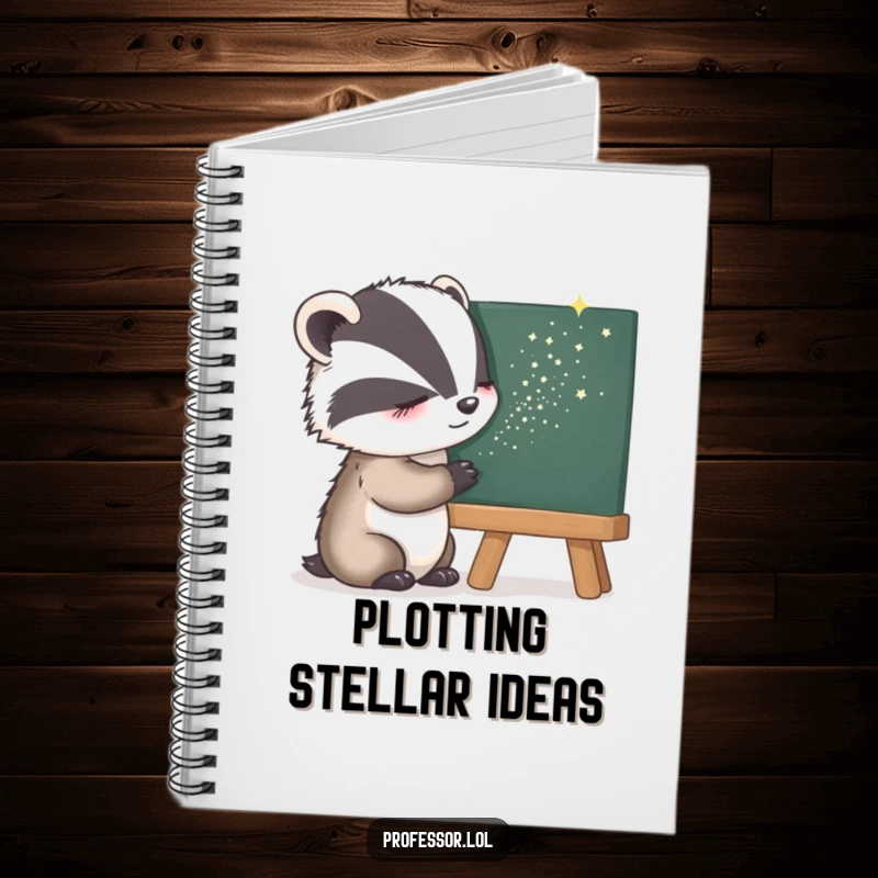 Funny Notebook with a sleepy badger sprinkling stardust onto a blackboard, perfect for capturing magical thoughts and notes.