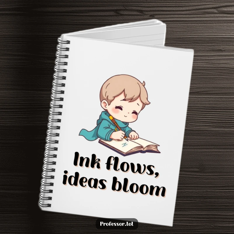 Funny notebook for writers, featuring an inspired character writing with a quill, ideal for notes.