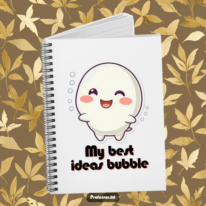 Funny notebook with a character imitating a bubbling reaction with a happy smile, ideal for writing and brainstorming with positive energy.