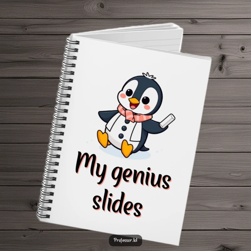 Funny Penguin Professor Notebook: A cheerful penguin slides across an icy chalkboard, a hilarious and practical notebook for students.