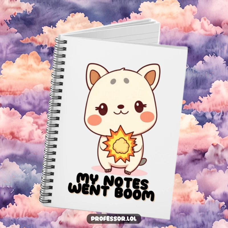 Funny animal notebook, surprised animal character, small explosion, journal for ideas, stationery.
