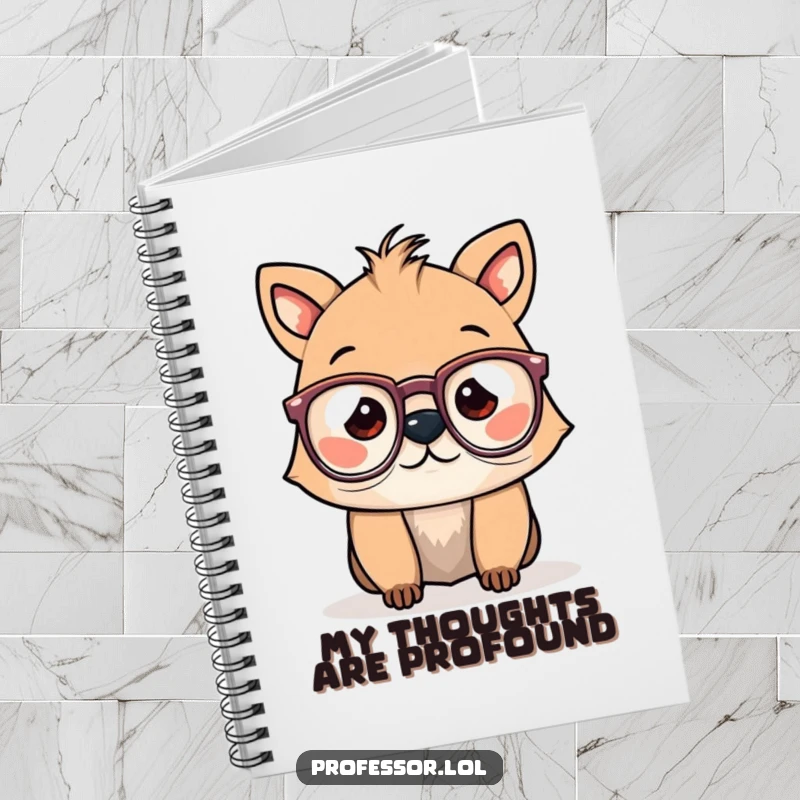 Funny notebook cover featuring a cute animal character wearing spectacles humorously, designed for jotting down funny thoughts and ideas.