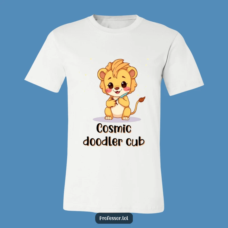 Funny Lion Cub Artist T-Shirt: Whimsical Galaxy Sketch Tee for Creatives