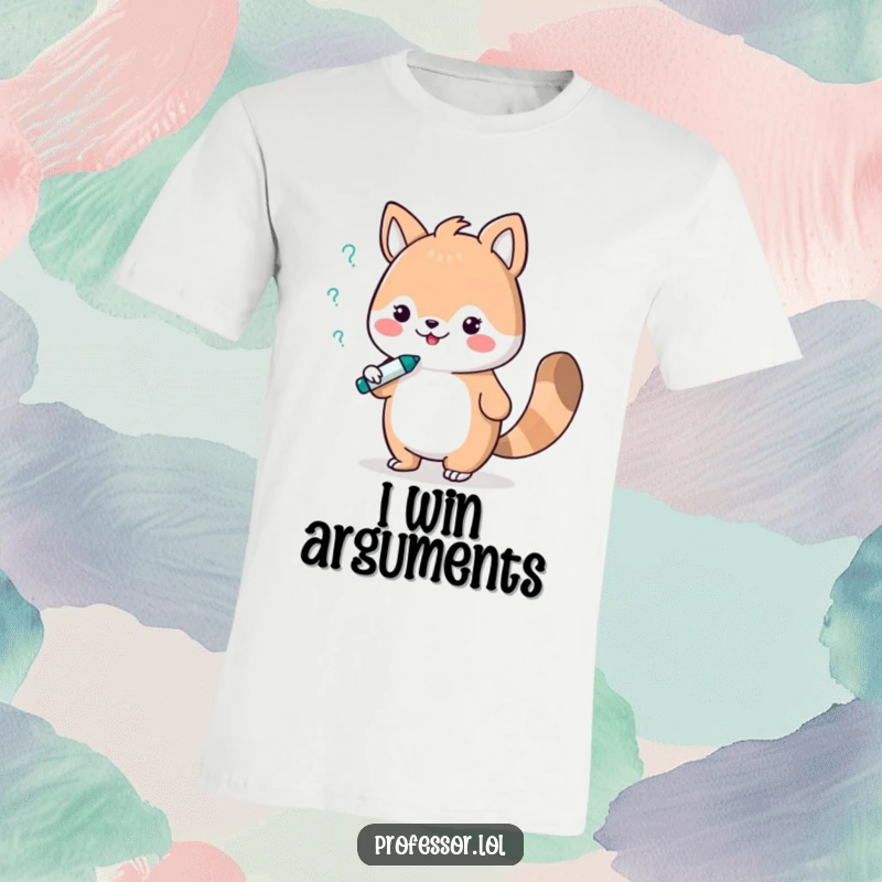 Funny t-shirt showing a cute animal character intensely debating with a whiteboard marker, symbolizing lively discussion and intellectual curiosity.