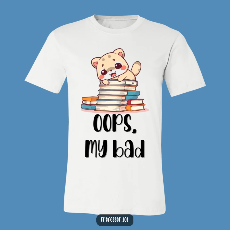 Funny Startled Animal T-Shirt: Accidental Book Tower Tumble, Great Funny Gift