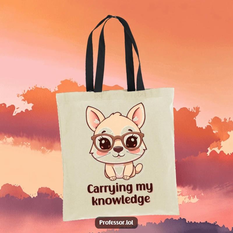 Funny tote bag with an animal character playfully wearing spectacles on its nose, perfect for carrying essentials with style.